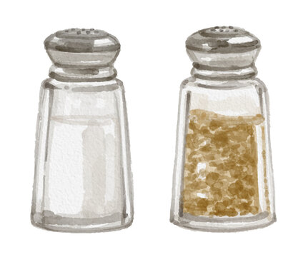 Hand painted watercolor salt and pepper shaker isolated