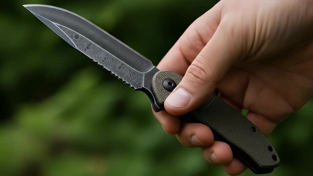 Knife Handling - Close-Up of Hand Gripping a Sharp Blade.