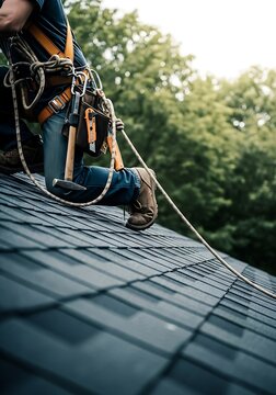 Roofer safety harness tools roofing construction