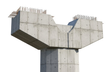 Fototapeta premium A concrete bridge under construction with wooden supports and metal beams.