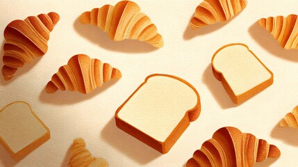 Delicious Assortment of Freshly Baked Croissants and Toast Slices.