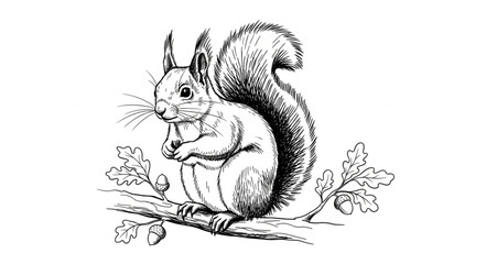 Vintage illustration of a squirrel holding a nut.