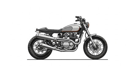 Fototapeta premium Vintage Motorcycle Illustration Detailed Side View.