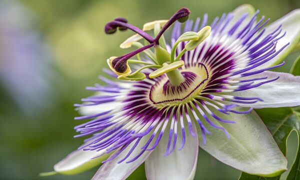 Purple Passion Flower Macro Close Up with Intricate Exotic Details
