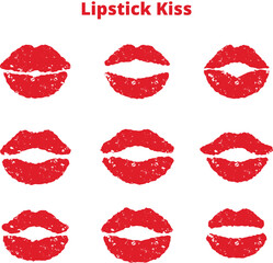 Sexy red lipstick kiss marks and female lip print set vector