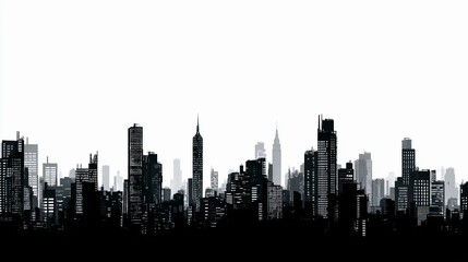 City Skyscrapers Silhouettes with Copy Space / 都会の高層ビルのシルエットとコピースペース5
