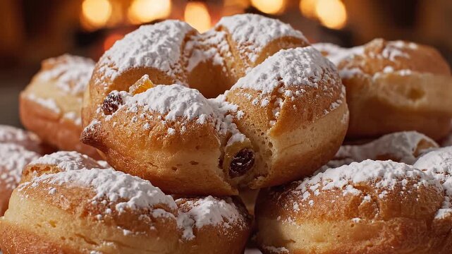 Delicious sweet donuts with powdered sugar.