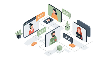Group video call concept online meeting virtual conference remote team communication isometric illustration.