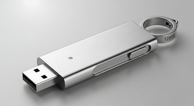 A sleek and modern usb flash drive with a keychain attached, ready for use.