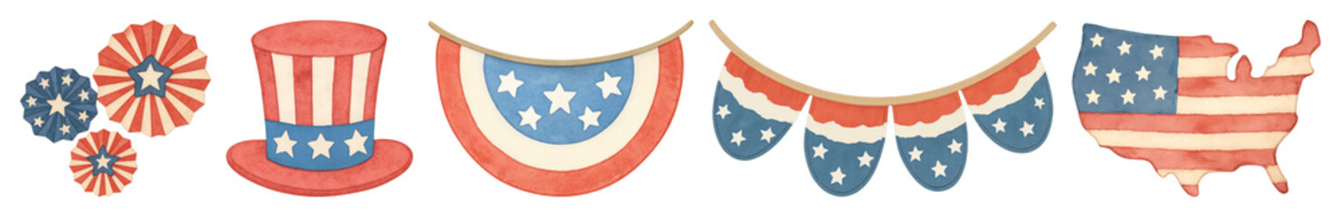 PNG Patriotic decorations in vintage style on transparent background