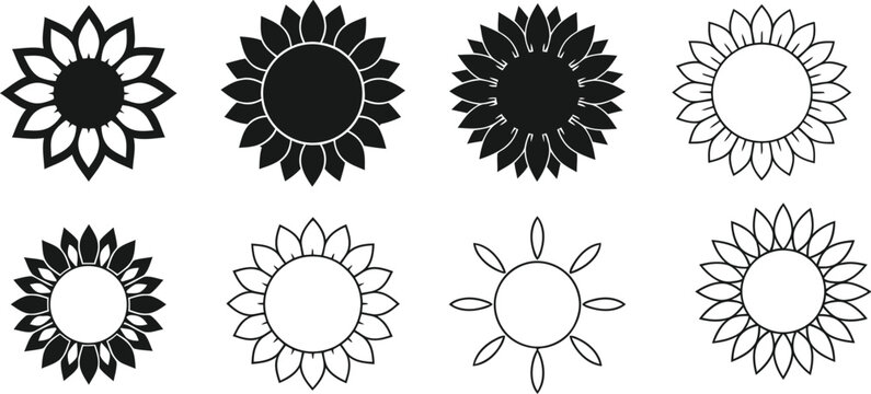 Collection of sunflower silhouettes and outlines