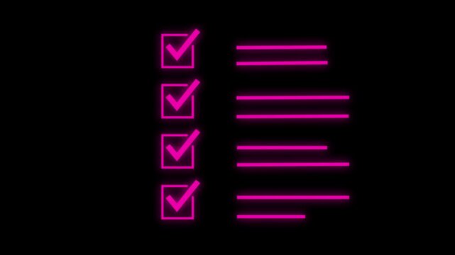 Glowing checklist icon set business task Futuristic Choice Answer Vote Verification management and completion concept illustration.
