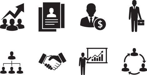 Fototapeta premium Set of business vector silhouette design icons bundle of corporate symbols