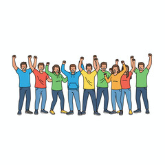 Obraz premium Diverse Group of Happy Young People Raising Fists Cheering Together