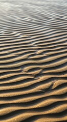 Obraz premium Abstract close-up of wet ocean sand patterns showing subtle ripples and textures left behind by the receding tide at the seashore, natural light, tide, surface
