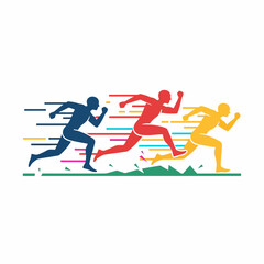 Obraz premium Dynamic Sprint Race with Three Colorful Athletes Running Fast