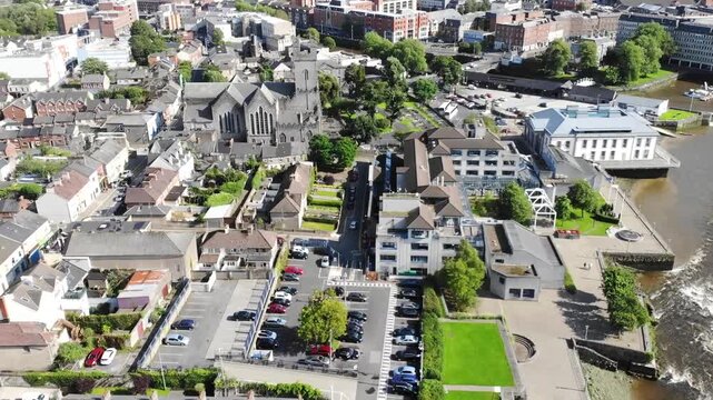 Saint Mary's Cathedral and residential housing area and Johns Castle. Limerick, Ireland