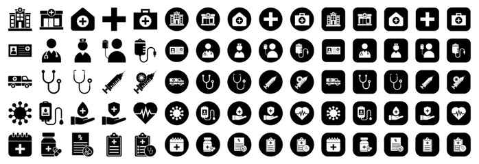 Collection of Black Silhouette Medical Healthcare Icon