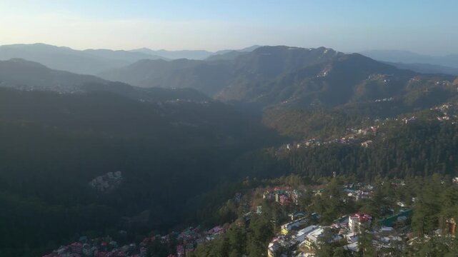 Shimla City and railway station aerial view,