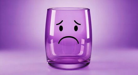 Sad Purple Glass Emoji Face Isolated on White &ndash; Emotion, Depression and Mental Health Concept