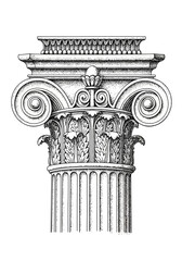 Obraz premium Ionic Column Capital Illustration in Classical Greek Architectural Line Art