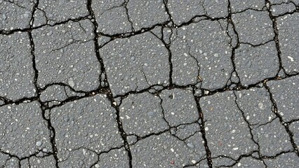 Obraz premium Close-up Texture of Cracked Asphalt Pavement Surface.