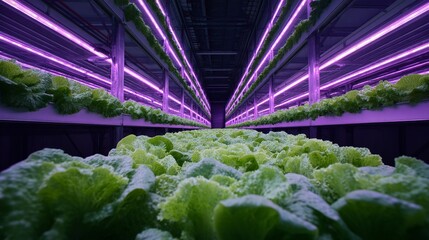 Indoor Vertical Farm with Purple LED Lights / 紫色のLEDライトが照らす室内垂直農法5