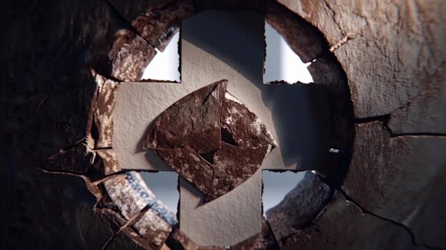Abstract Art Installation with Broken Stone Pieces and Light Gaps.