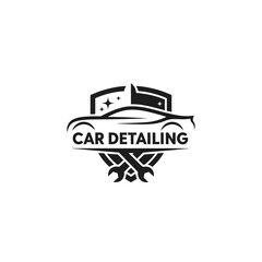 Automotive Car Detailing Service Logo with Shield, Wrench, and Sparkle Design