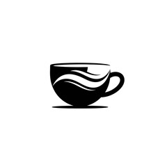 Obraz premium Minimalist black coffee cup logo with elegant wavy steam design