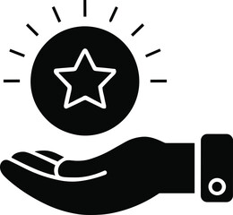 Black and white of a hand holding a star in a circle