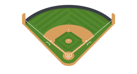 Vector illustration of a baseball field from an aerial perspective, showing the diamond, green outfield, foul lines, and player areas, perfect for sports graphic design