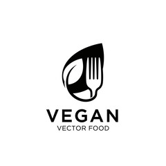 Vegan Food Logo with Leaf and Fork Symbol for Healthy Eating and Plant-Based Diet