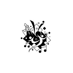 Abstract Music and Dance Graphic with Musical Notes and Geometric Shapes