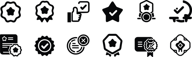 Black and white of checkmarks stars and seals on white background