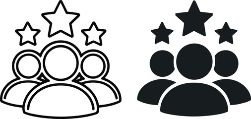 Black and white of people with stars above ratings