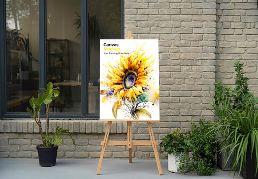 Vertical Art Canvas Mockup on Wooden Easel