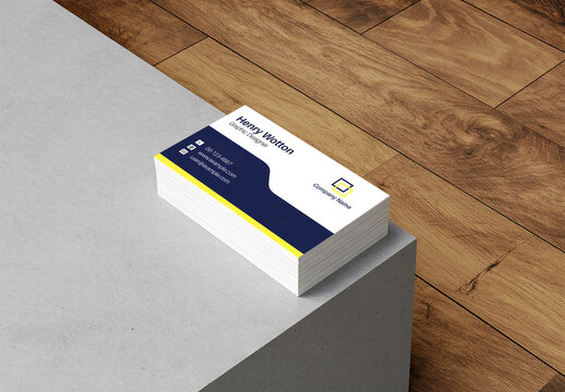 Business Card Stack Mockup on Concrete Block and Wood