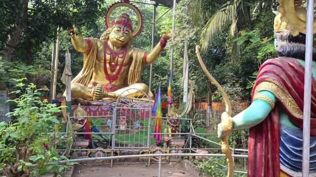Idols of hindu god 'Hanuman' in Van Vihar Ashram temple, Puri, Odisha, India