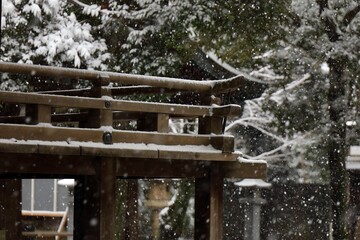 雪降る神社の回廊　埼玉県川口神社