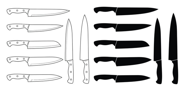 Collection of Chef's Knives and Cleavers in Outline and Silhouette