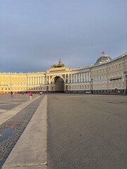 View of the palace square on a cloudy day in Saint Petersburg