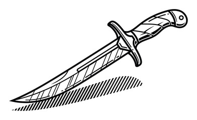 Stylized Black and White Illustration of a Dagger with a Striped Shadow