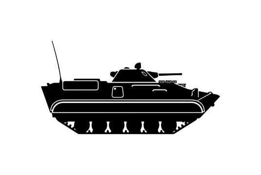 Black Vector Silhouette of Armored Military Vehicle