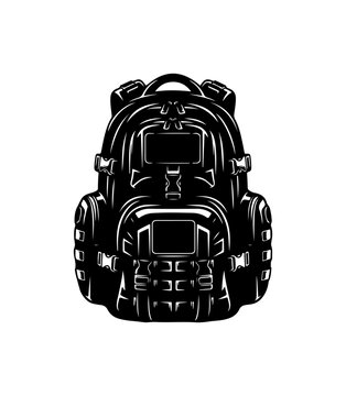 Black Tactical Backpack Vector Silhouette Illustration