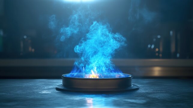 A Bunsen burner sterilizes inoculation loops with a vibrant blue flame in a laboratory setting.