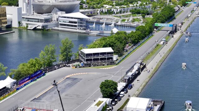 14th of June 2025. Helicopter flight view of the Formula 1 Circuit Gilles Villeneuve in Montreal. Quebec, Canada