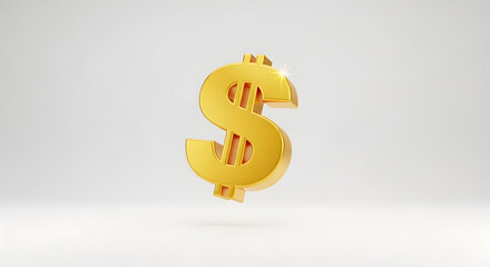 Obraz premium Golden three-dimensional dollar sign symbol floating against a clean white background