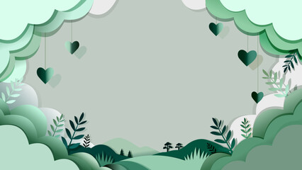 Minimal Green Nature Frame Background with Leaves Illustration