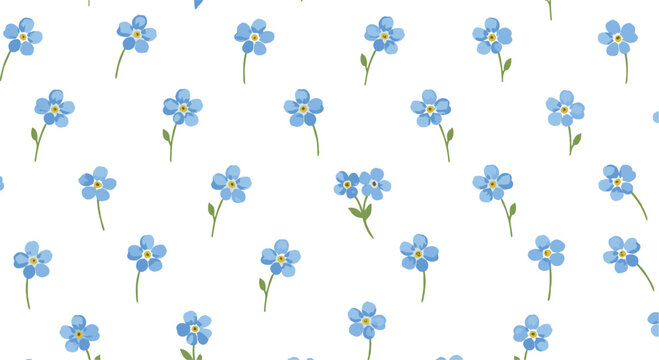 Blue forget me not flower seamless pattern vector with delicate spring blossoms isolated on white background for textile and wallpaper designs